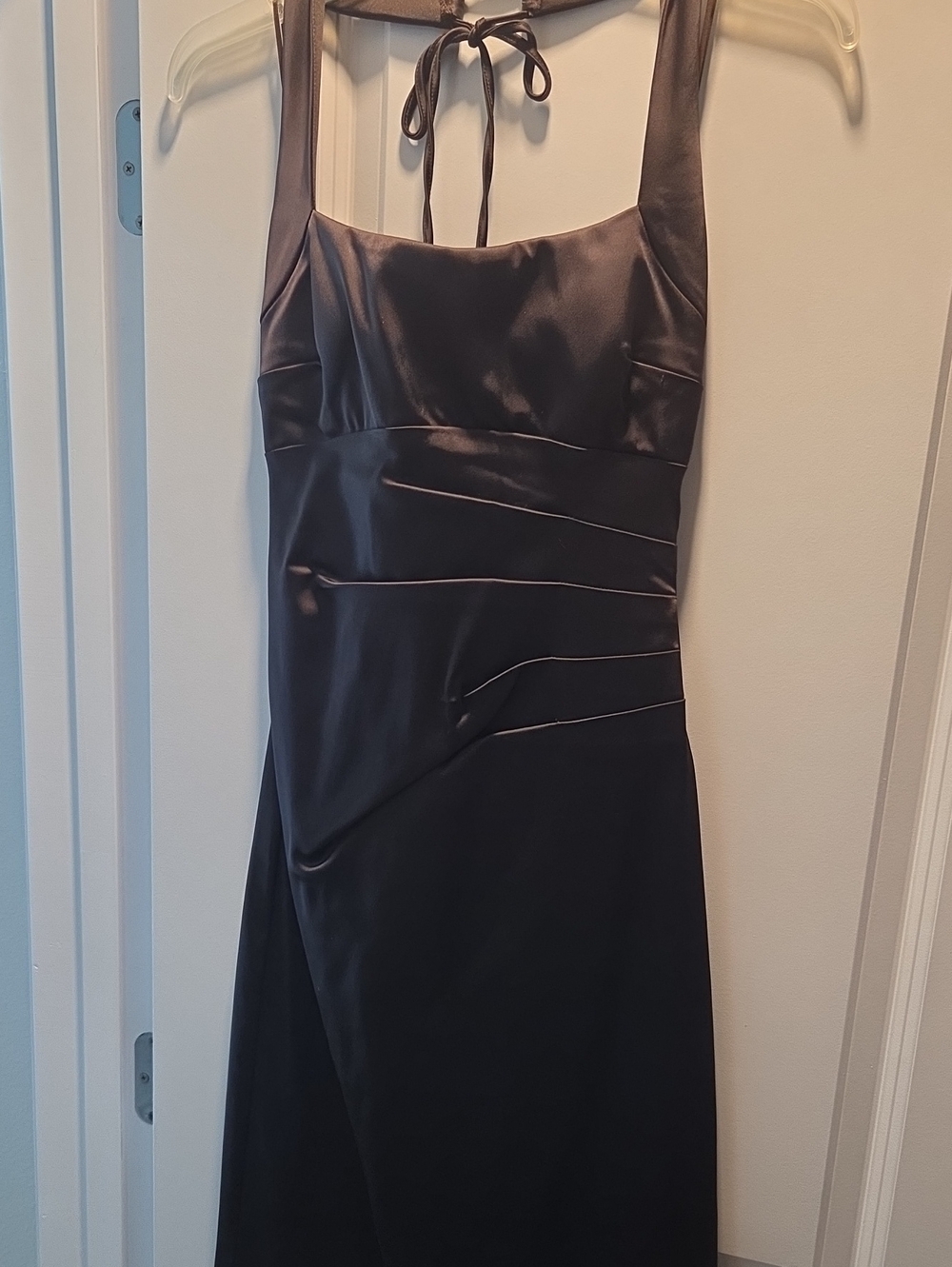 Cache Strapless Satin Evening Dress in Dark Brown